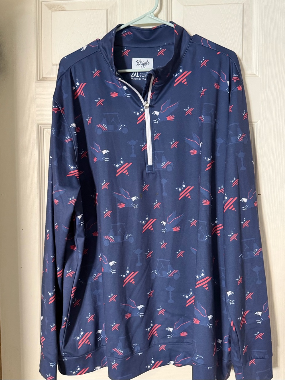 Waggle Men's Navy Quarter-Zip Polo with Red Accent Print